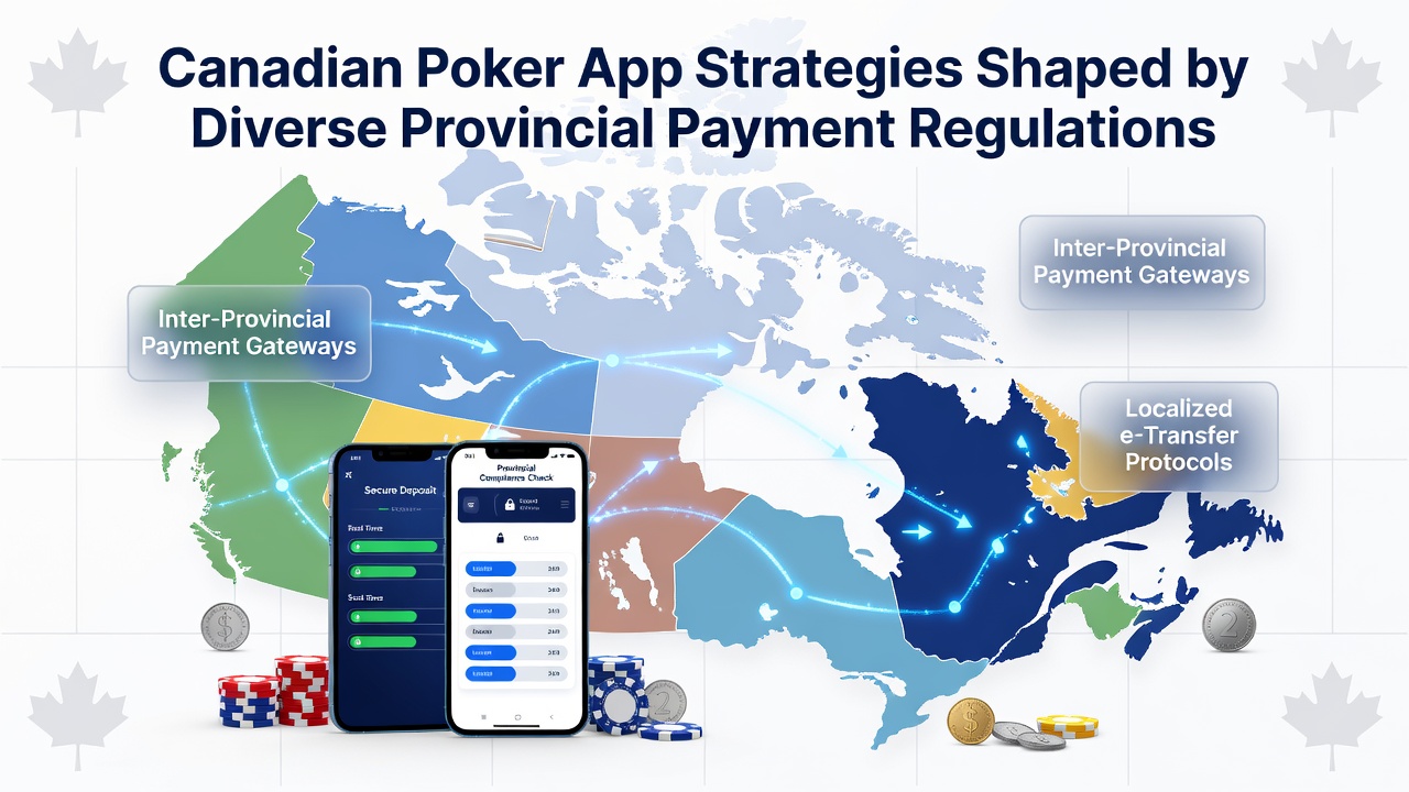 Close-up of a smartphone displaying poker app payment screen with provincial flags